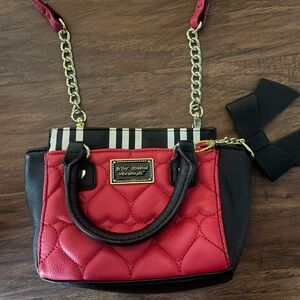 Betsy Johnson Red and Black Heart Quilted Women's Bag